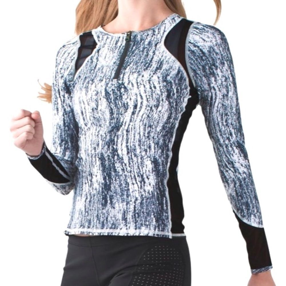 Lululemon Water: Sun Runner 1/2 Zip Texture Twist White Black / Black Size 10